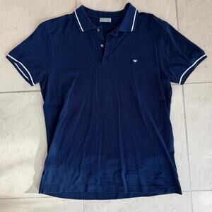 Dior Men Navy Blue Short Sleeve Polo Shirt Bee Logo Tipped Collar Italy XXL